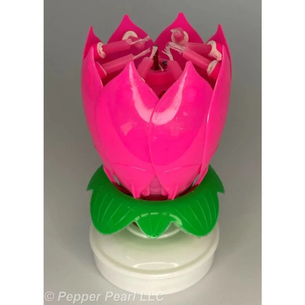 Lotus Birthday Cake Blossom 8 Candles Rotates Petals Open Plays Song 4 Pieces
